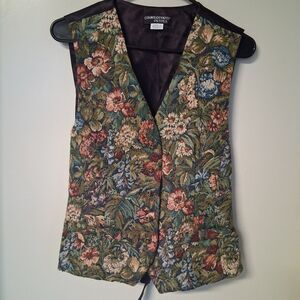 VNTG 90s Floral Tapestry Button Up Vest M Grannycore Rachel Green Dark Academia